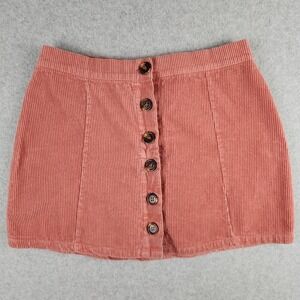 Riley & James Medium M Corduroy Mini Skirt Dusty Rose Pink Button Front‎ A-Line
